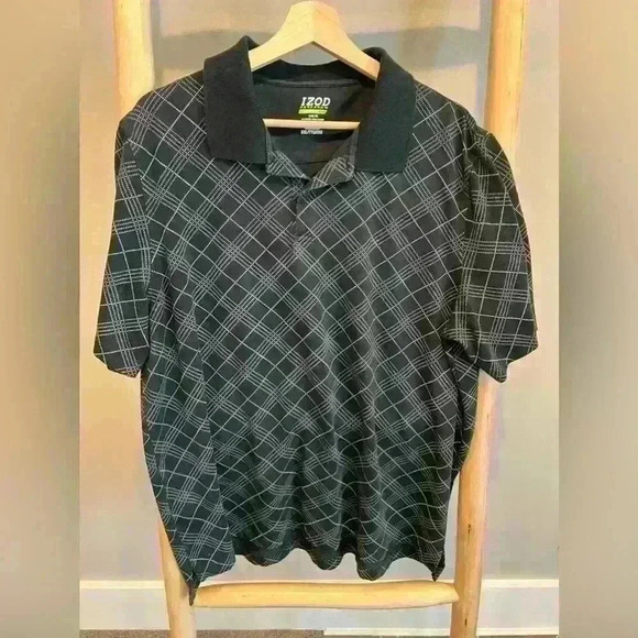 IZOD XXL performance polo black plaid Johnny collar - Picture 1 of 6